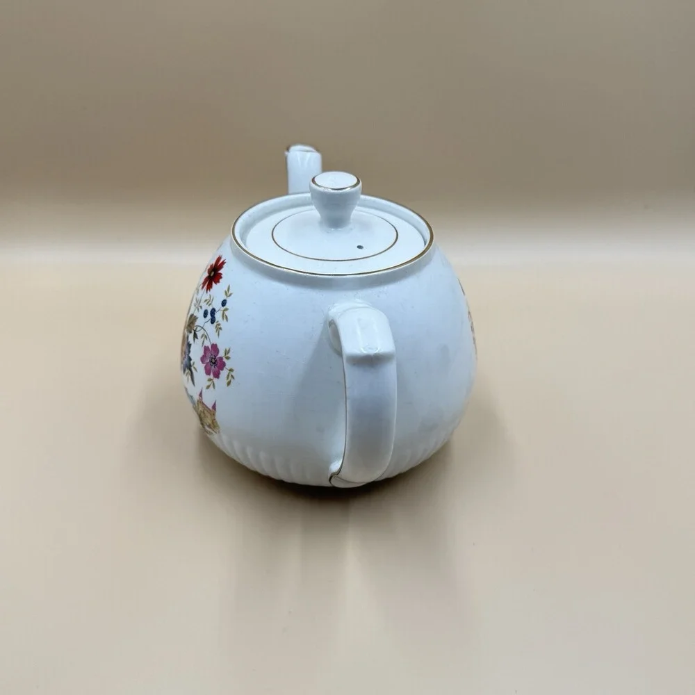 Ellgreave Wood & Sons Floral Teapot Genuine Ironstone Vintage England Cottage